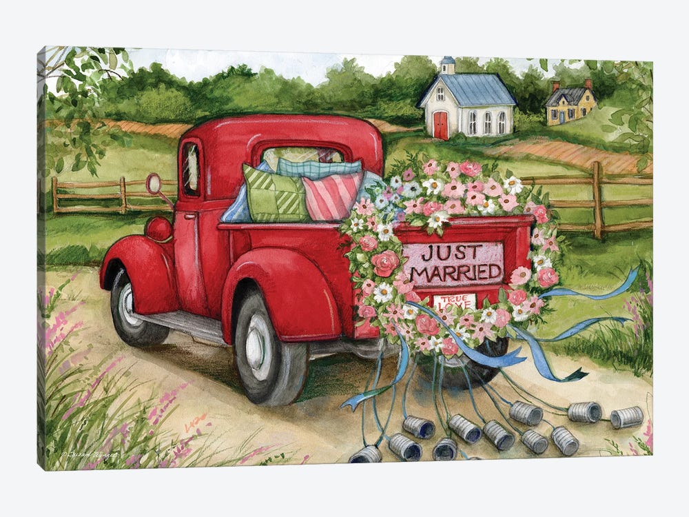 Just Married Red Truck by Susan Winget 1-piece Canvas Print
