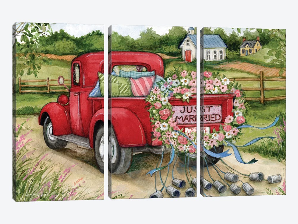 Just Married Red Truck by Susan Winget 3-piece Art Print