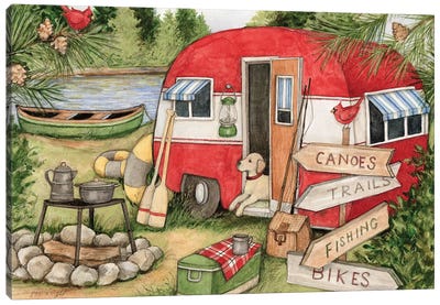 Lake Campsite Canvas Art Print - Labrador Retriever Art