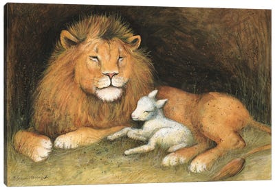 Lion And Lamb Canvas Art Print - Sheep Art
