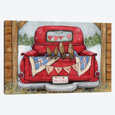 Love Red Truck Canvas Print #SWG147} by Susan Winget Canvas Art Print