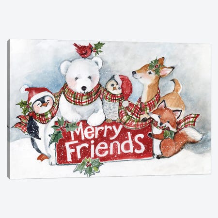Merry Friends Snow Canvas Print #SWG154} by Susan Winget Canvas Wall Art
