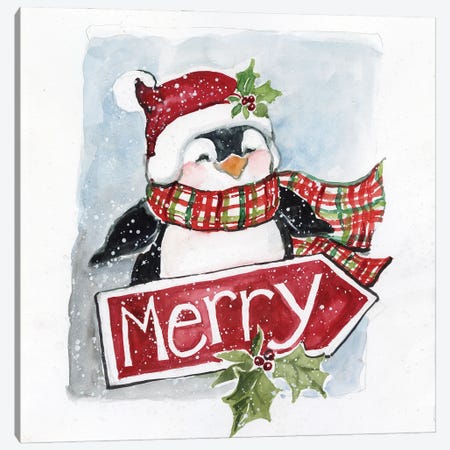 Merry Penguin Canvas Print #SWG155} by Susan Winget Canvas Artwork