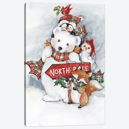 North Pole Bear Friends Snow Canvas Print #SWG161} by Susan Winget Canvas Artwork