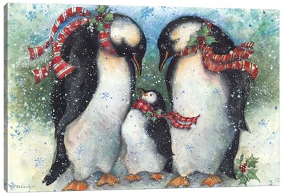 Penguins I Canvas Art Print - Vintage Christmas Décor
