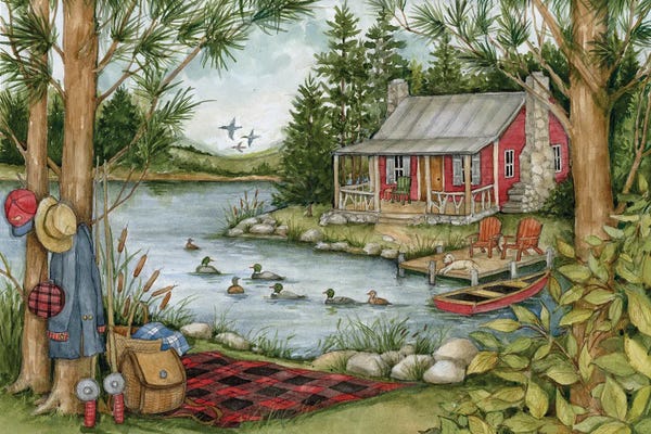 Susan Winget: Picnic By The Lake-Horizontal by Susan Winget