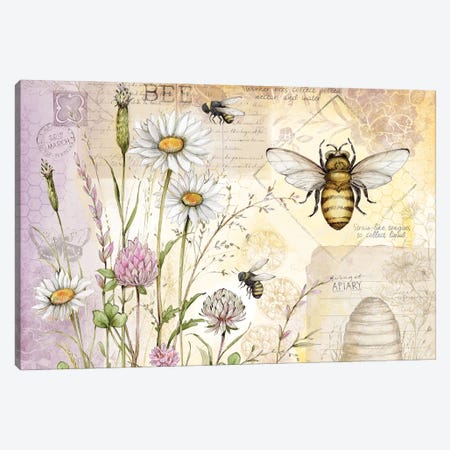 Bees Wildflowers I Canvas Print #SWG16} by Susan Winget Canvas Wall Art