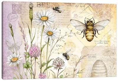 Bees Wildflowers I Canvas Art Print - Bee Art