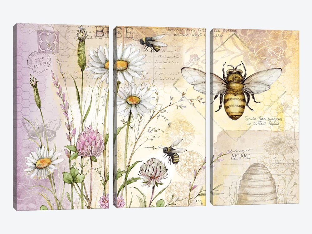 Bees Wildflowers I by Susan Winget 3-piece Canvas Artwork