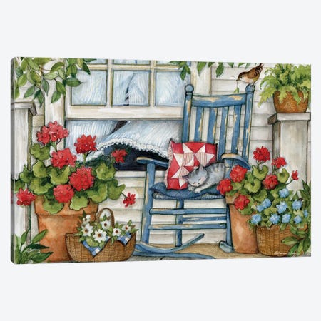 Porch Rocking Chair Canvas Print #SWG174} by Susan Winget Canvas Artwork