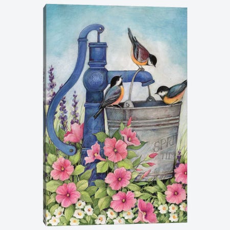 Pump Well With Birds Canvas Print #SWG176} by Susan Winget Canvas Art