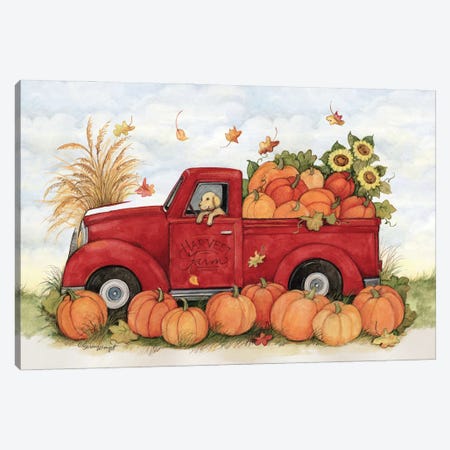 Pumpk In Red Truck Canvas Print #SWG177} by Susan Winget Canvas Wall Art