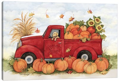 Pumpk In Red Truck Canvas Art Print - Pumpkins