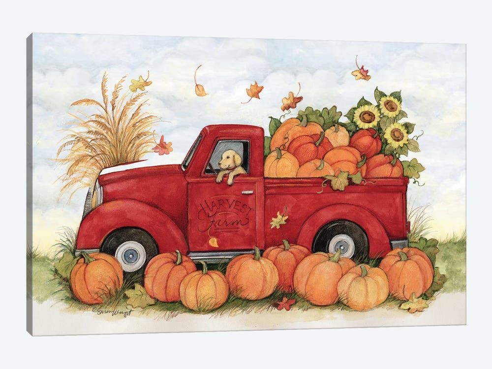 Pumpk In Red Truck by Susan Winget 1-piece Canvas Artwork