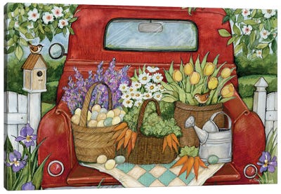 Red Spring Truck Canvas Art Print - Gardening Art