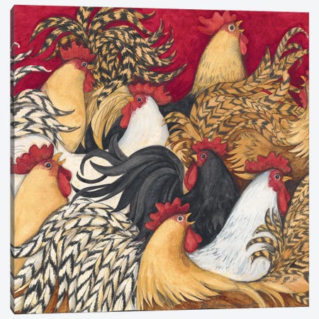 Rooster Party Canvas Print #SWG181} by Susan Winget Canvas Artwork