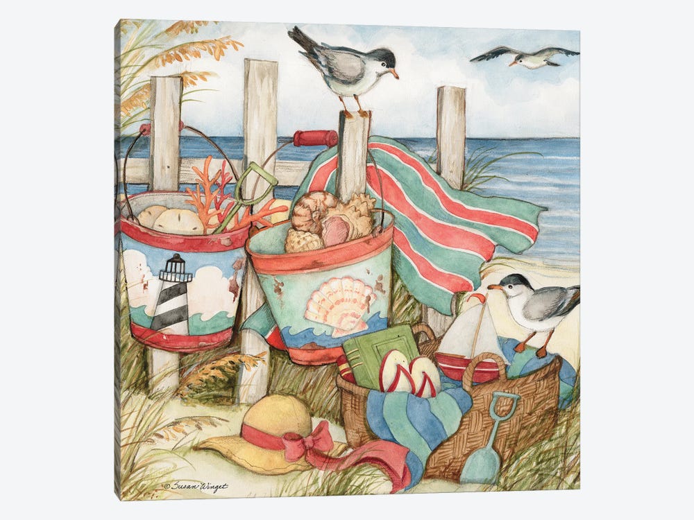 Sand Buckets At The Shore by Susan Winget 1-piece Canvas Art