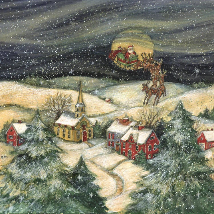 Santa Flying Over Town by Susan Winget wall art