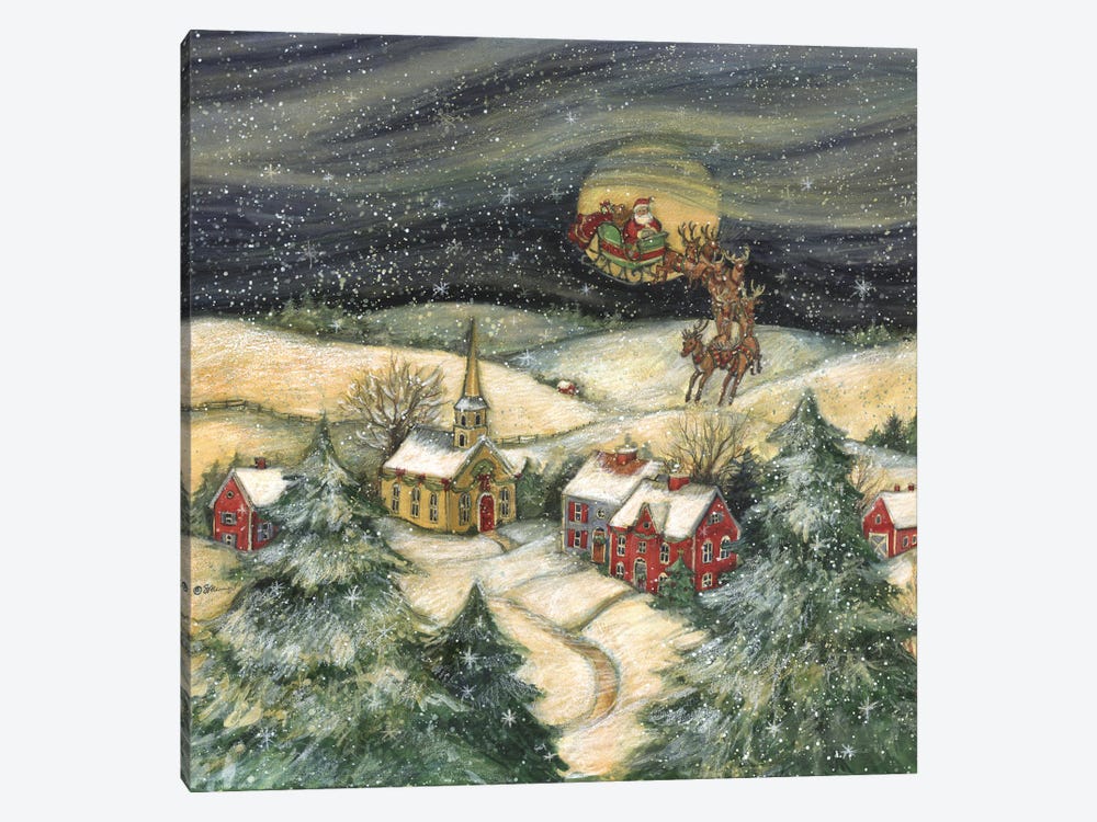 Santa Flying Over Town by Susan Winget 1-piece Canvas Print