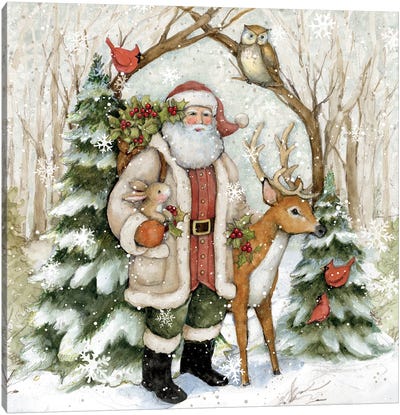 Santa With Arch Canvas Art Print - Christmas Trees & Wreath Art