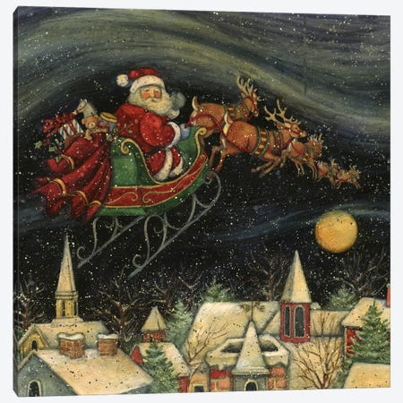 Santa's Flying Sleigh At Night Canvas Print #SWG185} by Susan Winget Art Print