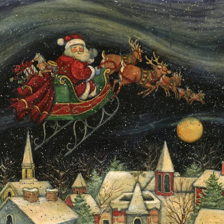 Santa's Flying Sleigh At Night