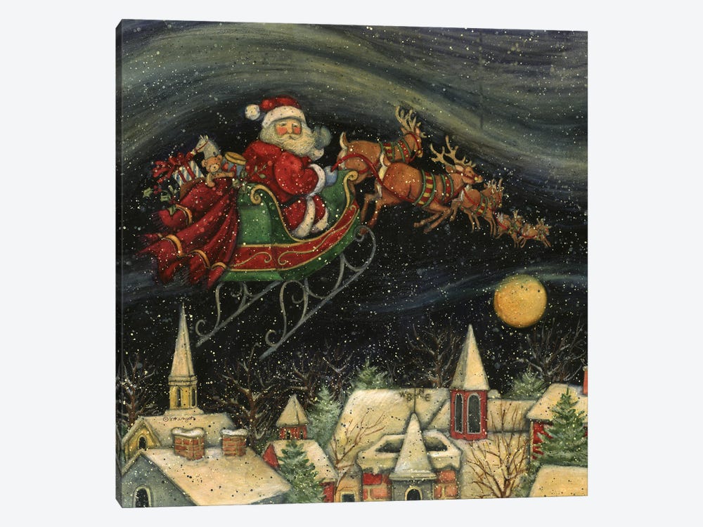 Santa's Flying Sleigh At Night by Susan Winget 1-piece Canvas Print