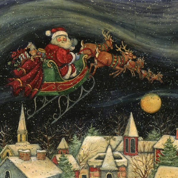 Susan Winget: Santa's Flying Sleigh At Night by Susan Winget