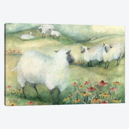 Sheep & Flowers Canvas Print #SWG187} by Susan Winget Art Print