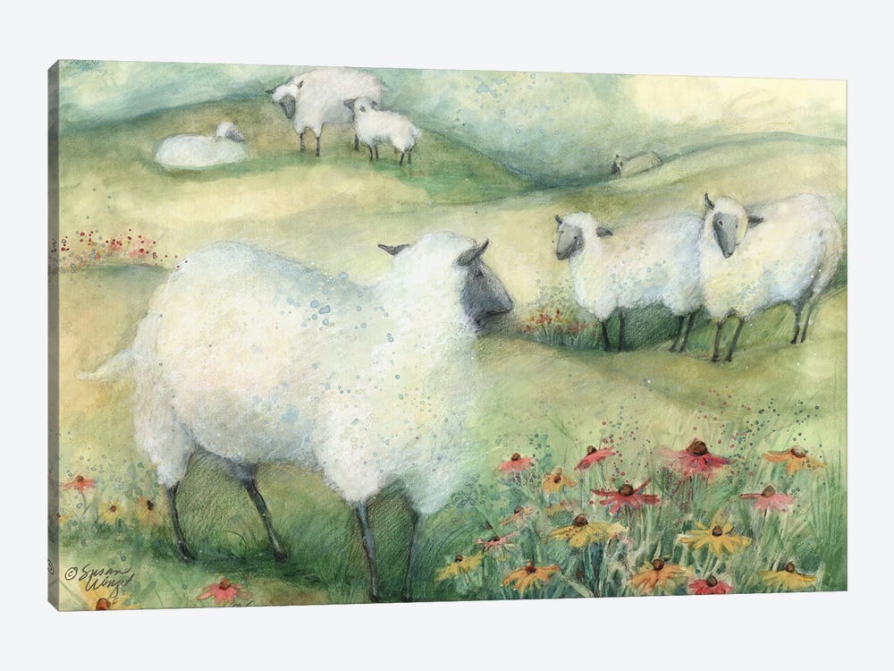 Sheep & Flowers by Susan Winget 1-piece Canvas Print