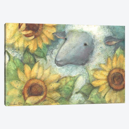 Sheep & Sunflowers Canvas Print #SWG188} by Susan Winget Canvas Wall Art