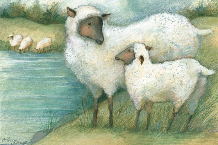 Sheep By Lake by Susan Winget wall art