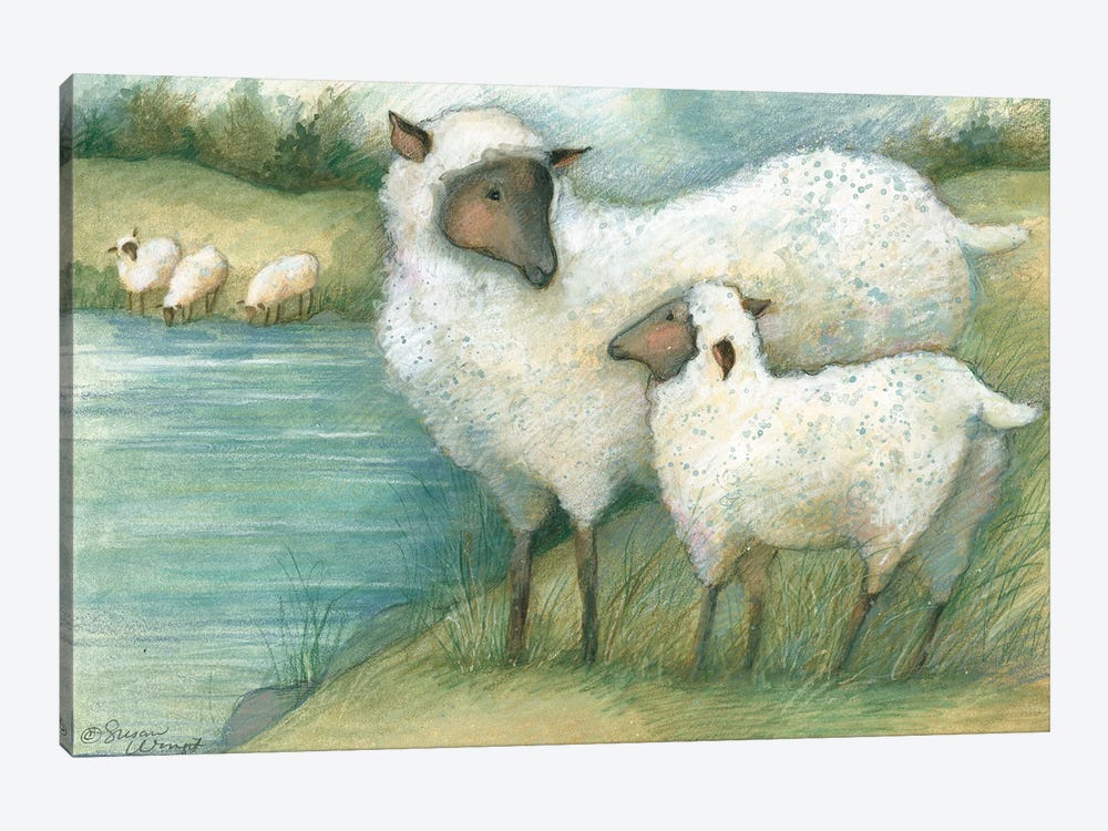 Sheep By Lake by Susan Winget 1-piece Art Print