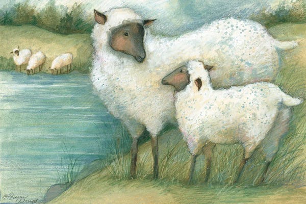 Susan Winget: Sheep By Lake by Susan Winget