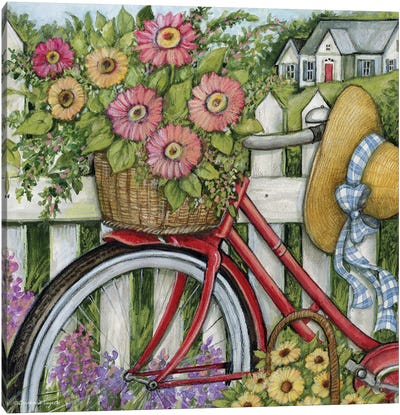 Bike Basket Of Flowers Canvas Art Print - Bicycle Art
