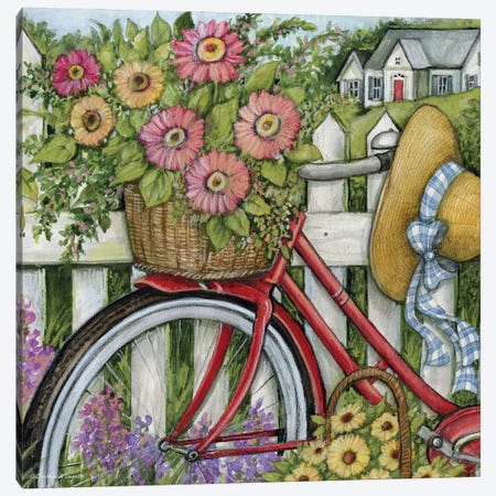 Bike Basket Of Flowers Canvas Print #SWG18} by Susan Winget Canvas Art Print