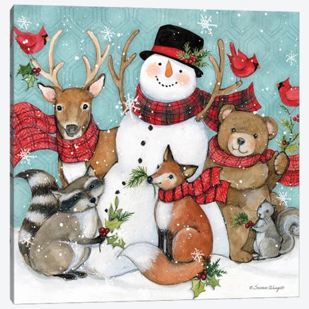 Snowman With Animals Canvas Print #SWG193} by Susan Winget Art Print