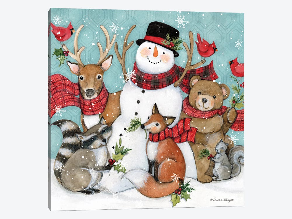 Snowman With Animals by Susan Winget 1-piece Canvas Art