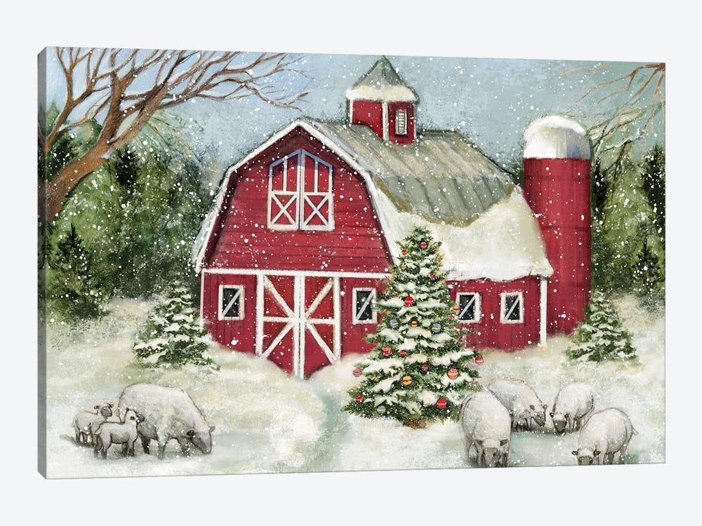 Snowy Barn Sheep Blue by Susan Winget 1-piece Canvas Print