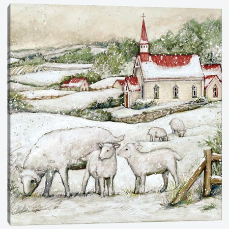 Snowy Church Canvas Print #SWG195} by Susan Winget Canvas Artwork
