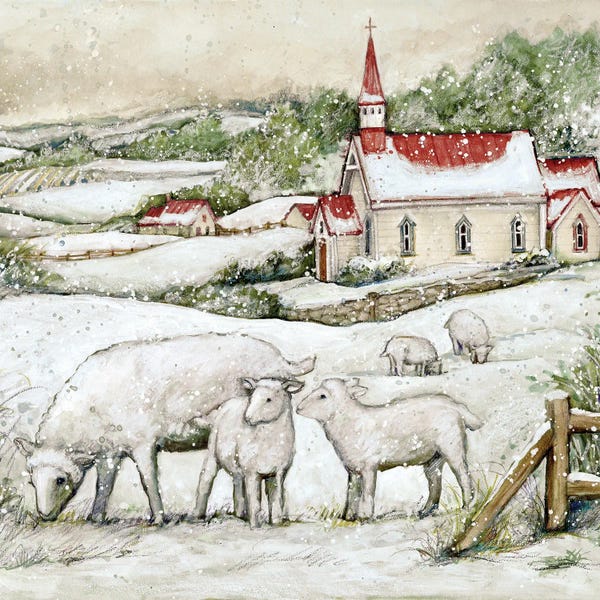 Sheep: Snowy Church by Susan Winget