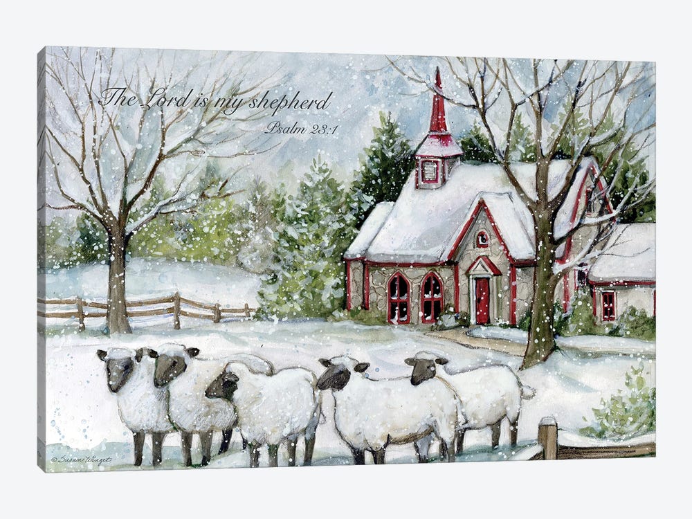 Snowy Church Sheep by Susan Winget 1-piece Art Print