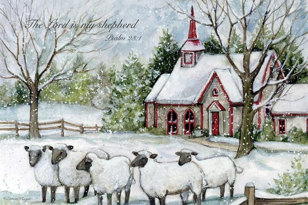 Susan Winget: Snowy Church Sheep by Susan Winget