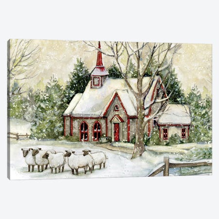 Snowy Church Sheep Gold Canvas Print #SWG197} by Susan Winget Canvas Artwork
