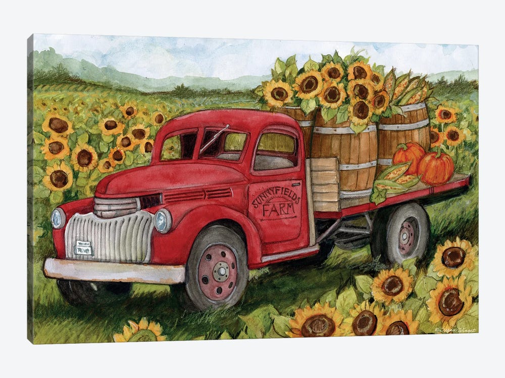 Sunflower Fields Red Truck by Susan Winget 1-piece Art Print
