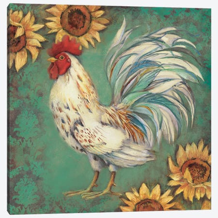 Sunflower Rooster I Canvas Print #SWG204} by Susan Winget Canvas Artwork