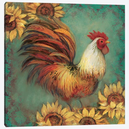 Sunflower Rooster II Canvas Print #SWG205} by Susan Winget Canvas Wall Art