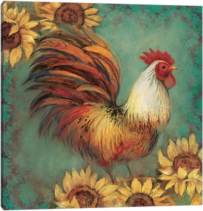 Sunflower Rooster II Canvas Art Print - Chicken & Rooster Art
