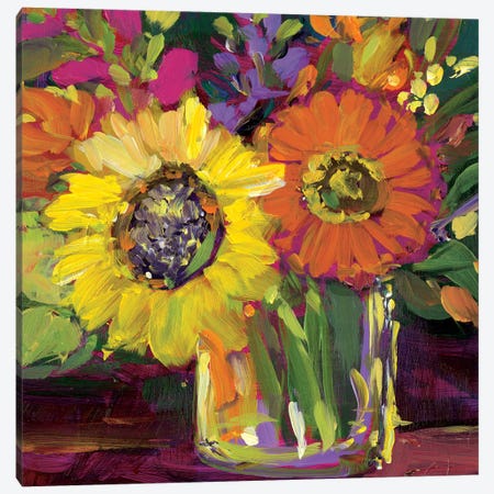 Sunflower Vase Canvas Print #SWG206} by Susan Winget Canvas Wall Art