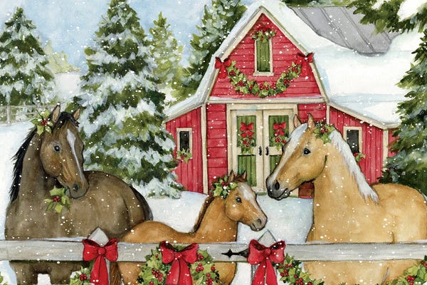 Farmhouse Festive: Three Horses-Horizontal by Susan Winget